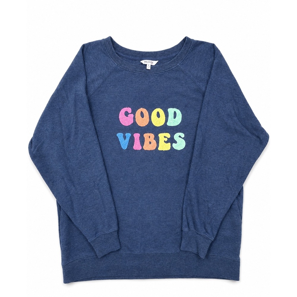 Wildfox Good Vibes Sweatshirt Women's M Oversized Blue Rainbow Graphic Pullover - Picture 4 of 8